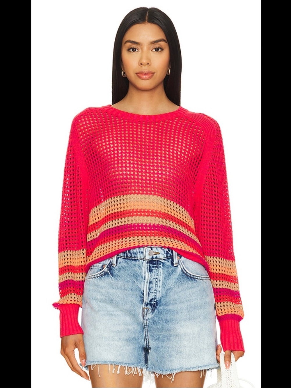 525 Vibrant Pink and Orange Striped Sweater 100% Cotton